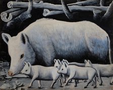 White Sow with Piglets. Creator: Pirosmani, Niko (1862-1918).