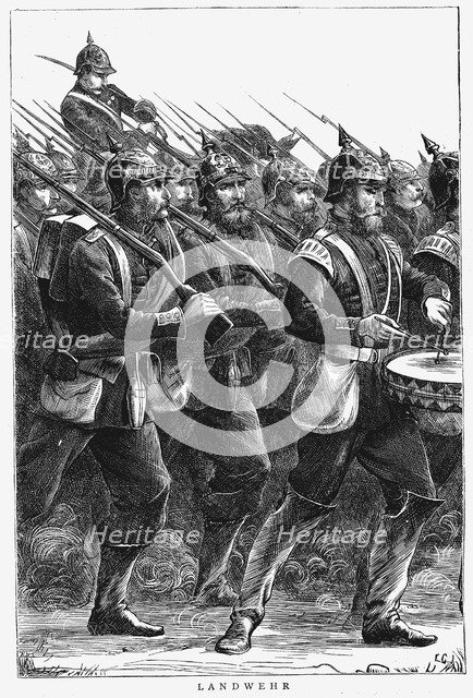 Prussian soldiers on the march, Franco-Prussian War, September 1870. Artist: Unknown