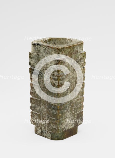 Five-tier tube (cong ?) with masks, Late Neolithic period, ca. 3300-2250 BCE. Creator: Unknown.