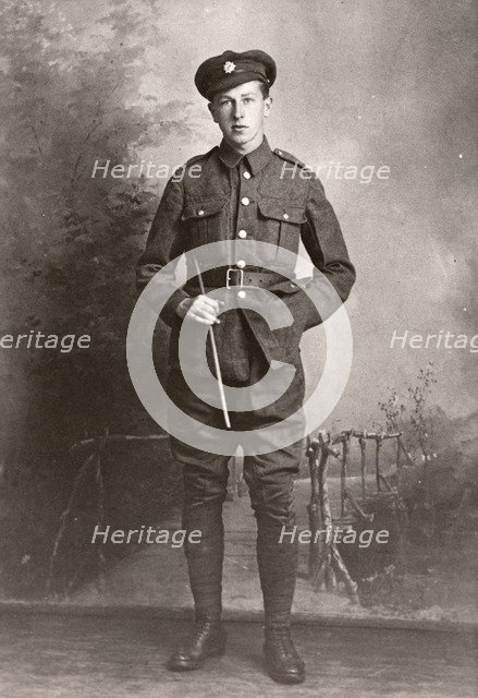 Studio shot of enlisted Rowntree employee in uniform, 1916. Artist: Unknown