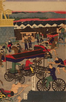 Flourishing Nihonbashi section of Tokyo. (Tokyo Nihonbashi han ei no zu) Triptych. Artist: Yoshitora, Utagawa (active 1850-1880)