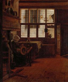 Interior with Woman at the Spinning Wheel, 1661. Creator: Esaias Boursse.