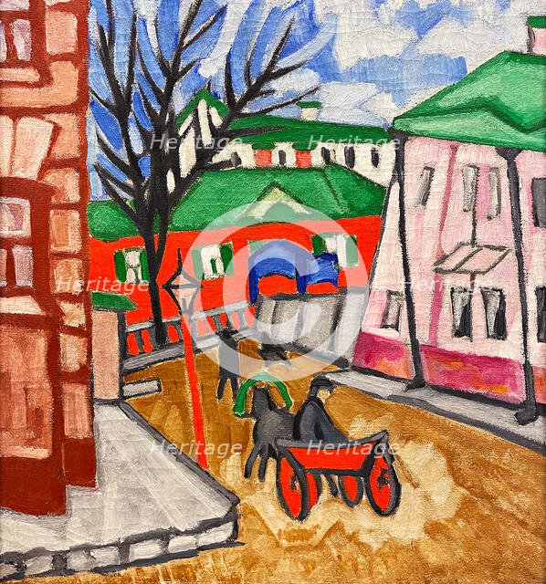 Cityscape (Landscape with a Coachman), 1910. Creator: Rozanova, Olga Vladimirovna (1886-1918).
