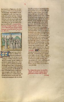 Aseneth Requesting the Angel's Blessing of Seven Young Women; Miroir Historial, about 1475. Creator: Unknown.