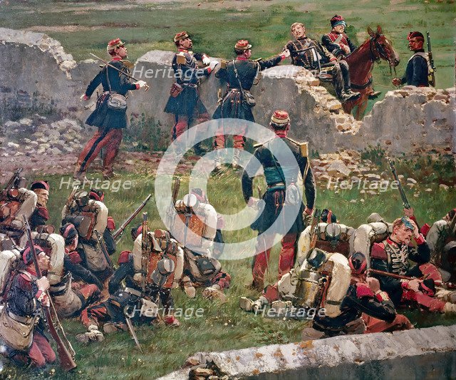 Evening of the battle of Rezonville (Gravelotte). Grenadiers of the Imperial Guard at rest, 16 Augus Artist: Detaille, Édouard (1848-1912)
