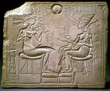 The royal family: Akhenaten, Nefertiti and their children, ca 1350 BC. Artist: Ancient Egypt  