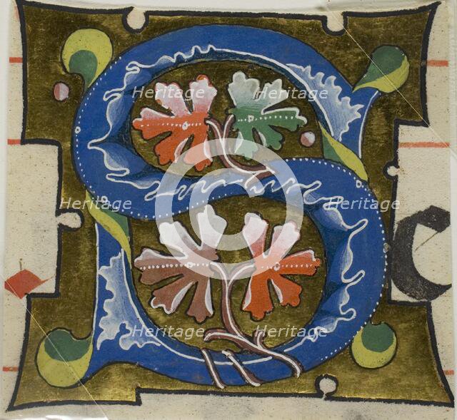 Decorated Initial "S" with Flowers from a Choirbook, 19th century imitation of 14th century style. Creator: Unknown.