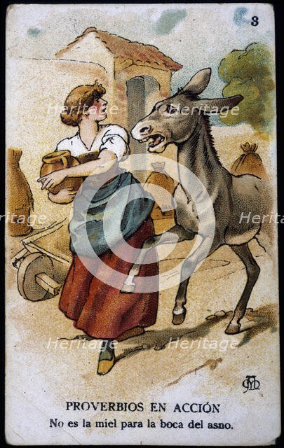 Collection of stickers 'Proverbs in action 'number 3, 1904. Creator: Mestres, Apeles (1854 - 1936).