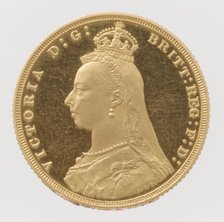 Queen Victoria "Jubilee Head" proof sovereign, 1887. Creator: Joseph Edgar Boehm.