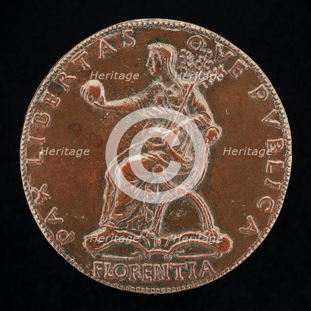 Florence Holding an Orb and Triple Olive Branch [reverse], probably 1465/1469. Creator: Unknown.