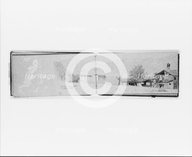 Village, Mountains, and Lake [Maggiore?] (recto, from sketchbook), 1869. Creator: Jervis McEntee.