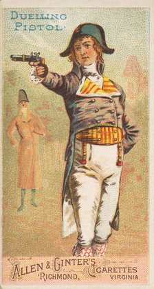 Duelling Pistol, from the Arms of All Nations series (N3) for Allen & Ginter Cigarettes Br..., 1887. Creator: Allen & Ginter.