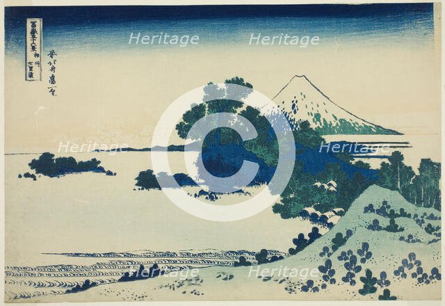 Shichirigahama Beach in Sagami Province (Shoshu Shichirigahama), from the series..., c. 1830/33. Creator: Hokusai.