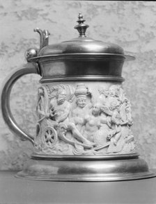 Beer stein decorated with relief carvings of mythological figures, 1923 Creator: Arnold Genthe.