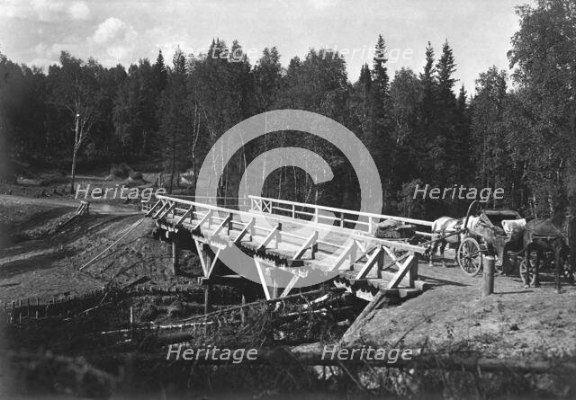 A Bridge of 12 Sazhens Length Across the Sosnovka River on the Votinovskoaia Railroad, 1909. Creator: Dorozhno-Stroitel'nyi Otdel.