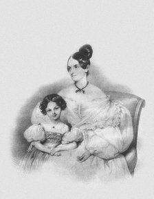 Portrait of Olga Narychkina (Potocki) with their daughter Sophie (1802-1861), 1835. Artist: Kriehuber, Josef (1800-1876)