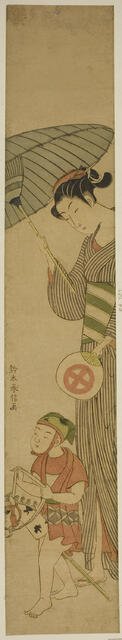 Boy on Hobby Horse Followed by Woman Holding Umbrella, c. 1768/69. Creator: Suzuki Harunobu.