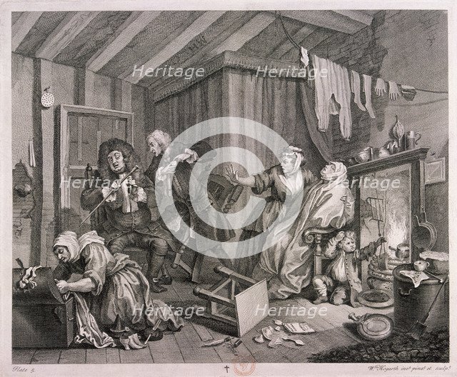'In a high saliuation [sic] at the point of death', plate V of The Harlot's Progress, 1732. Artist: William Hogarth