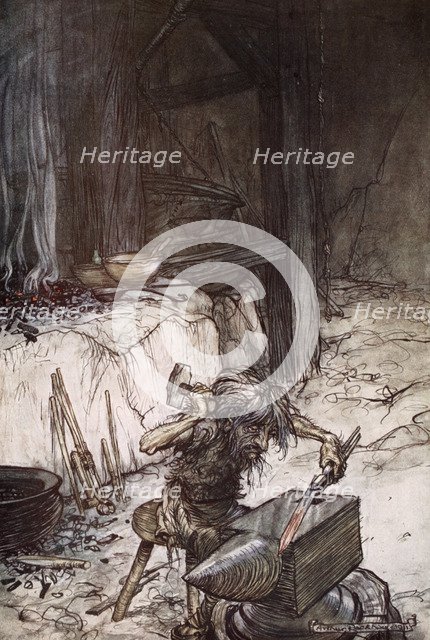 'Mime at the anvil', 1924.  Artist: Arthur Rackham