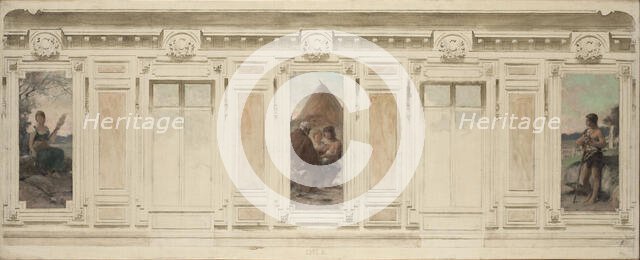 Esquisse pour la salle des mariages de la mairie de Courbevoie : Fileuse. Le mariage. Berger, 1884. Creator: Theobald Chartran.