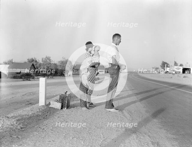 Oklahoma farm family on highway between Blythe and Indio - self-resettlement in California, 1936. Creator: Dorothea Lange.