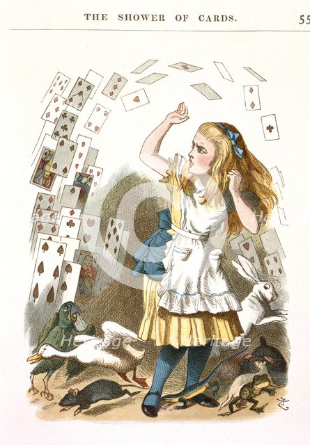 The Shower of Cards. Illustration for Alice in Wonderland by L. Carroll, 1890. Artist: Tenniel, Sir John (1820-1914)