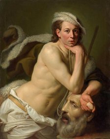 Self-portrait as David with the head of Goliath, 1756. Creator: Zoffani; Johann (1733-1810).