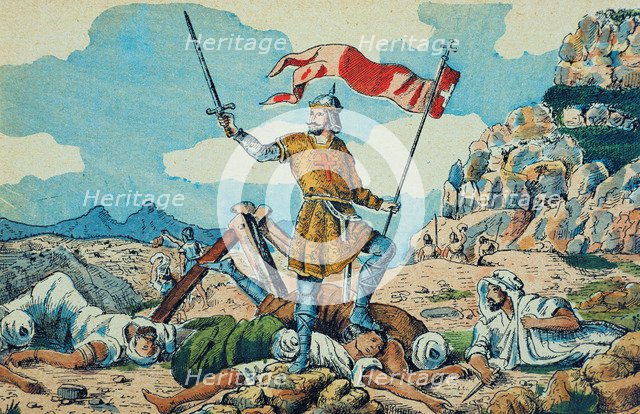 Pelayo, Don (- 737), King of Asturias from 718 to 73, battle of Covadonga, Pelayo king's troops d…