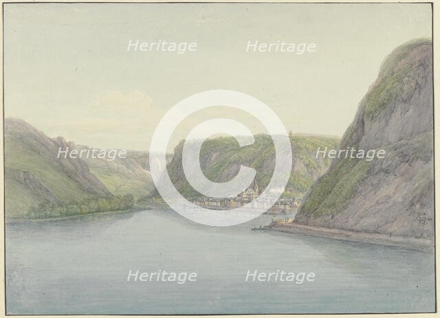 View into the Rhine Valley, with Sankt Goar on the right
, 1804. Creator: Christian Georg Schütz.