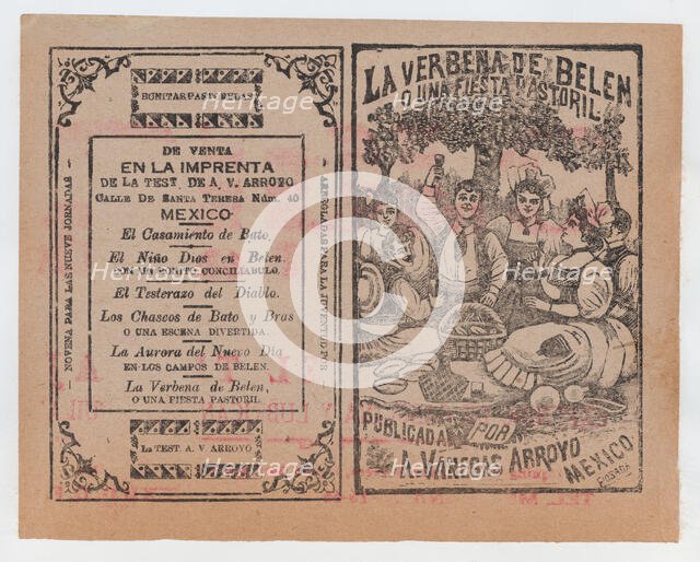 Cover for 'La Verbena de Belen o Una Fiesta Pastoril", people having a picnic in a fie..., ca. 1901. Creator: José Guadalupe Posada.