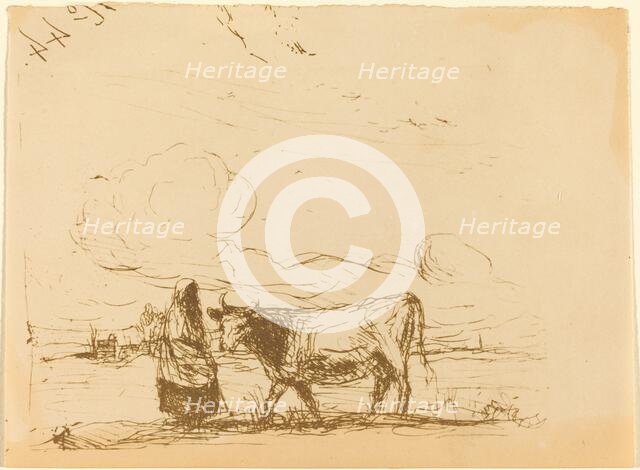 Cow and Its Keeper (La Vache et sa gardienne), 1860. Creator: Jean-Baptiste-Camille Corot.