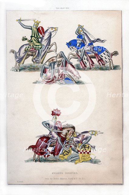 Knights fighting, c1260, (1843).Artist: Henry Shaw