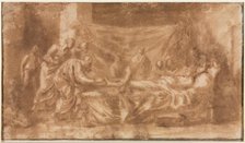 Extreme Unction (recto); Three Heads and Other Sketches (verso), 1643-1644. Creator: Nicolas Poussin (French, 1594-1665).