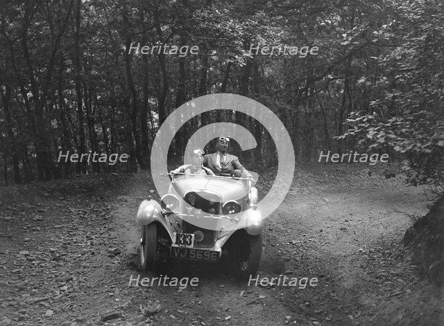 Singer competing in the B&HMC Brighton-Beer Trial, Fingle Bridge Hill, Devon, 1934. Artist: Bill Brunell.