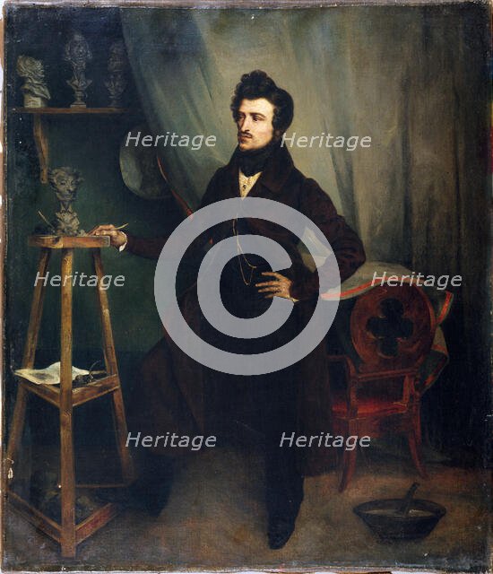 Portrait thought to be of the sculptor Michallon, known as the Younger, in his studio, c1835. Creator: Unknown.