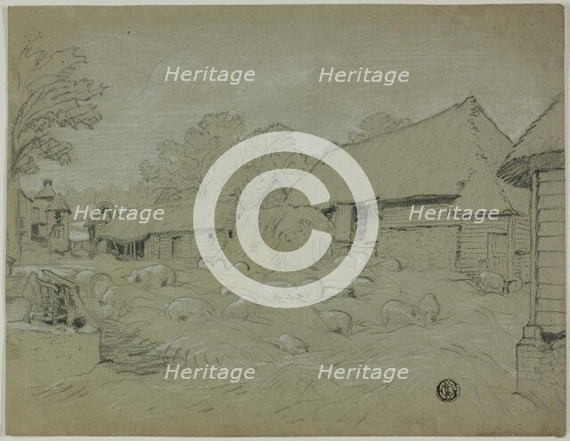 Farmyard with Haystack and Pigs, n.d. Creator: Unknown.