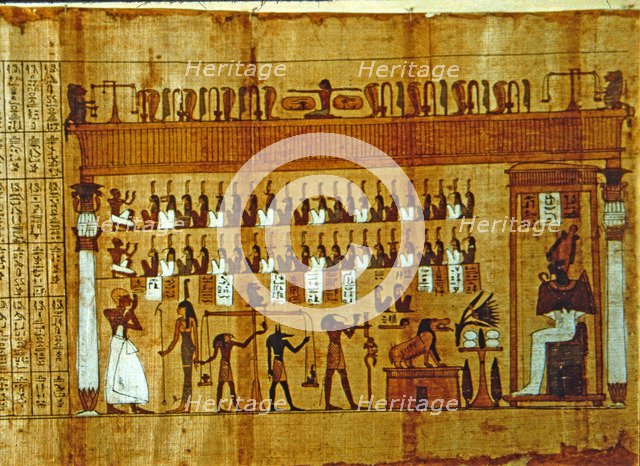 Scene representing 'Judgment of the soul', in the 'Book of the Dead', Papyrus.