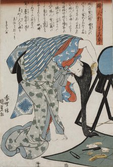 Woman Combing Her Hair, 1847. Creator: Kunisada (Toyokuni III), Utagawa (1786-1865).