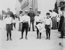 Four boys posed at World's Columbian Exposition, Chicago, 1891 or 1892. Creator: Frances Benjamin Johnston.