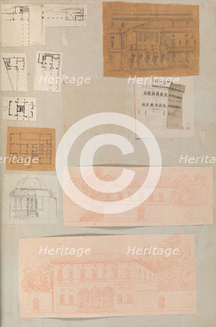Page from a Scrapbook containing Drawings and Several Prints of Architecture, Int..., ca. 1800-1850. Creators: Workshop of Charles Percier, Workshop of Pierre François Léonard Fontaine.