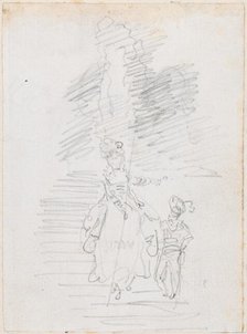Woman and Smaller Male Figure on Grand Stairway [recto], probably c. 1754/1765. Creator: Hubert Robert.