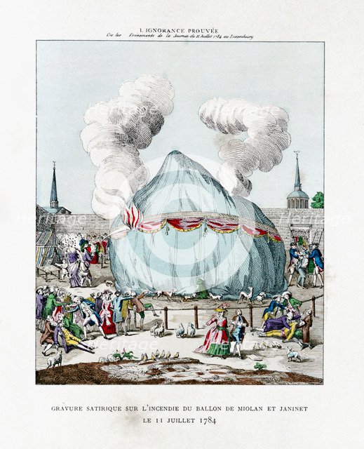 Satirical engraving on the fire of the balloon of Miolan and Janinet 1784 (1887). Artist: Gaston Tissandier