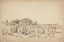 Wooded hill, lake and farmhouse, 1857. Creator: Werner Holmberg.