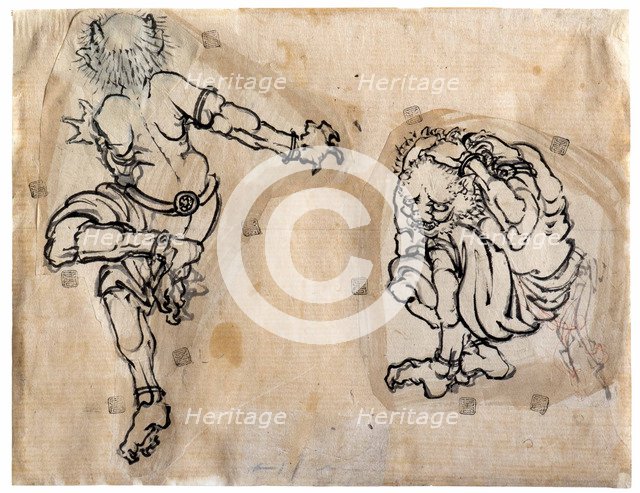 Two Oni (Demons), 1830-1839. Creator: Hokusai, Katsushika (1760-1849).