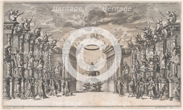 The Triumph of Austria; Leopold I at center, mounted on a reared horse, atop a military tr..., 1668. Creator: Mathäus Küsel.