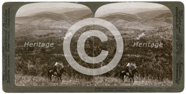 Lebanon, looking east over the upper Jordan Valley to Mount Hermon, 1900s.Artist: Underwood & Underwood