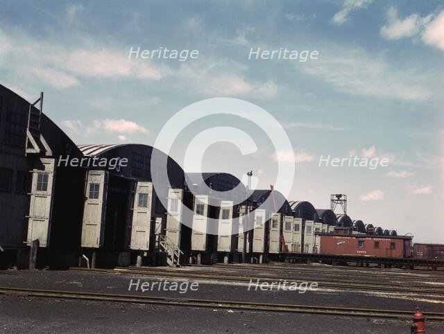 Tracks leading into the freight house at Proviso yard, C&NWRR, Chicago, Ill., 1943. Creator: Jack Delano.