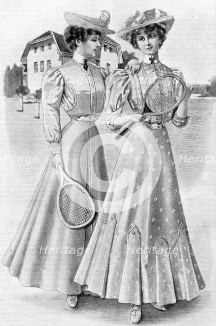 Tennis gowns, girls' attire for August, 1906. Artist: Unknown