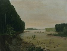View on the Missouri, Alluvial Banks Falling in, 600 Miles above St. Louis, 1832. Creator: George Catlin.