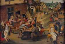 Peasants Making Merry outside a Tavern "The Swan", 1625-1630. Creator: Brueghel, Pieter, the Younger (1564-1638).